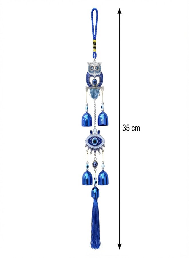 sculpmart OWL & Eye Shaped Evil Eye Wind Chime with Hanging Chain Design & 5 Bells for Main Door & Balcony Hanging for Positivness & Melody Sound (OWL-Eye) - Image 3